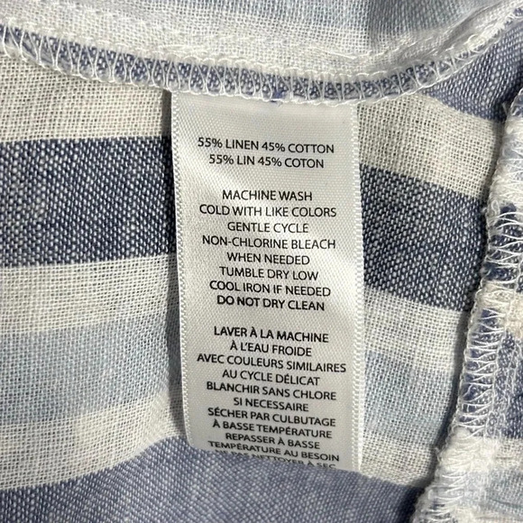 BeachLunchLounge Blue White Striped Linen Blend Tiered Short Sleeve Sundress - Picture 7 of 9